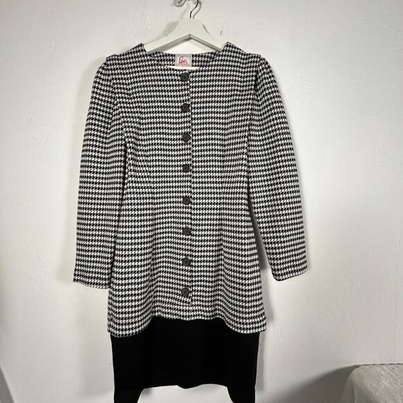 Eber San Francisco Womens Houndstooth Button Front Bodycon Dress Size 11 Career - Picture 1 of 8